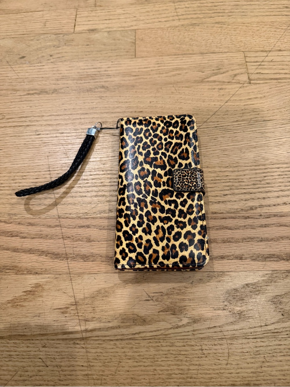 iPhone 15 pro max Leopard Print Phone Wallet Case with Wrist Strap - Brown